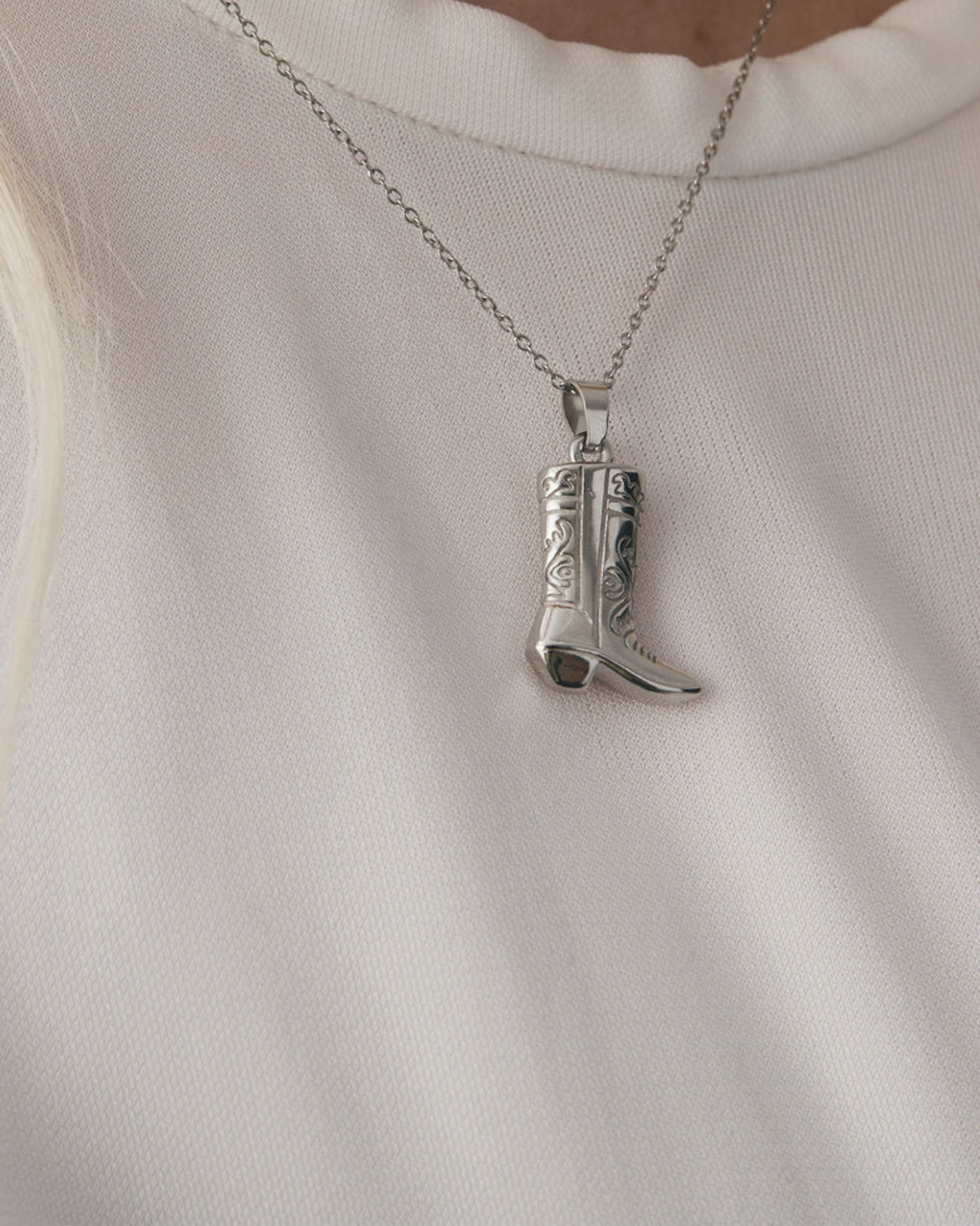 Cowboy Boot Necklace - Silver