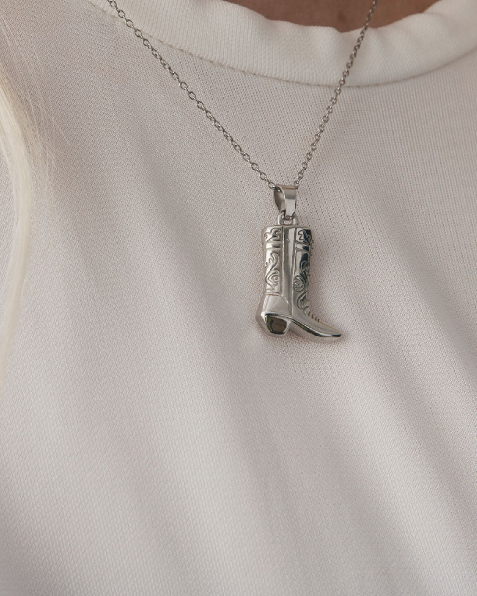 Cowboy Boot Necklace - Silver