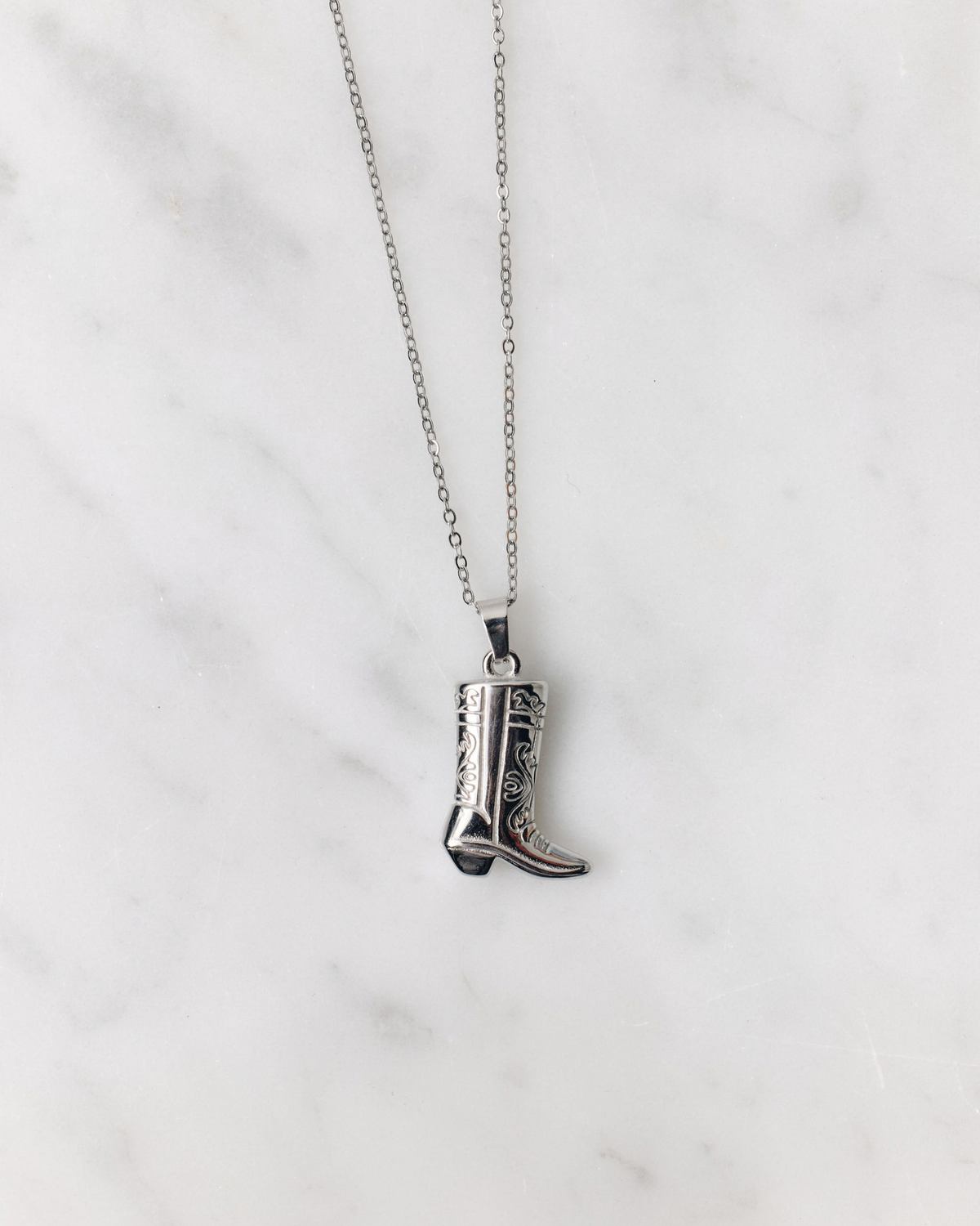 Cowboy Boot Necklace - Silver