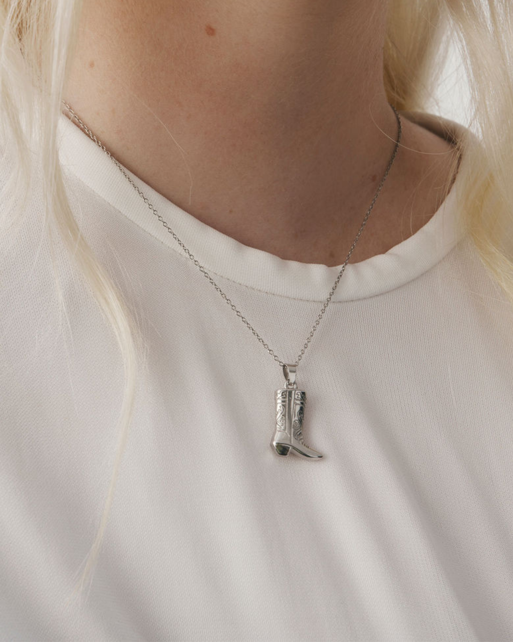 Cowboy Boot Necklace - Silver
