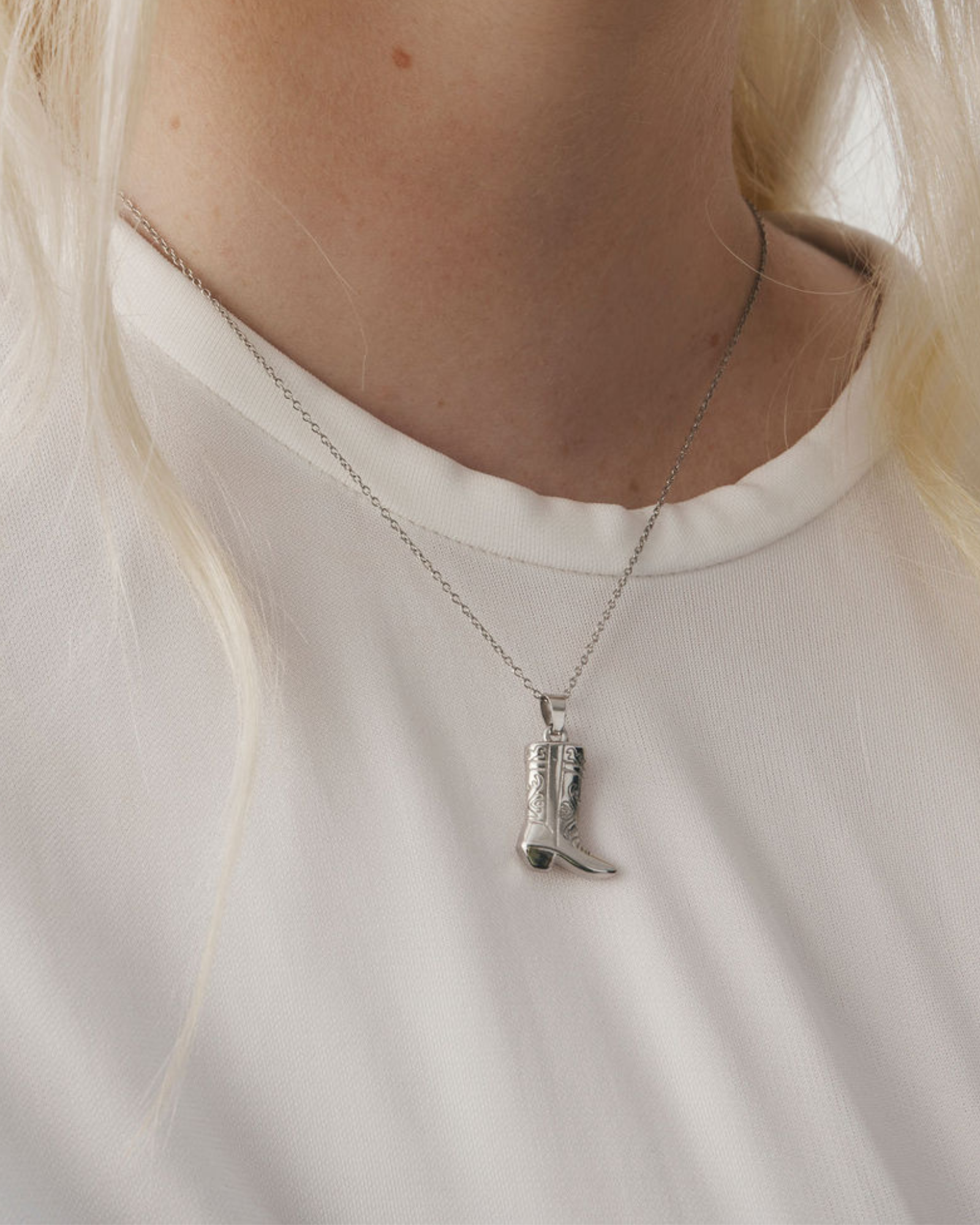 Cowboy Boot Necklace - Silver